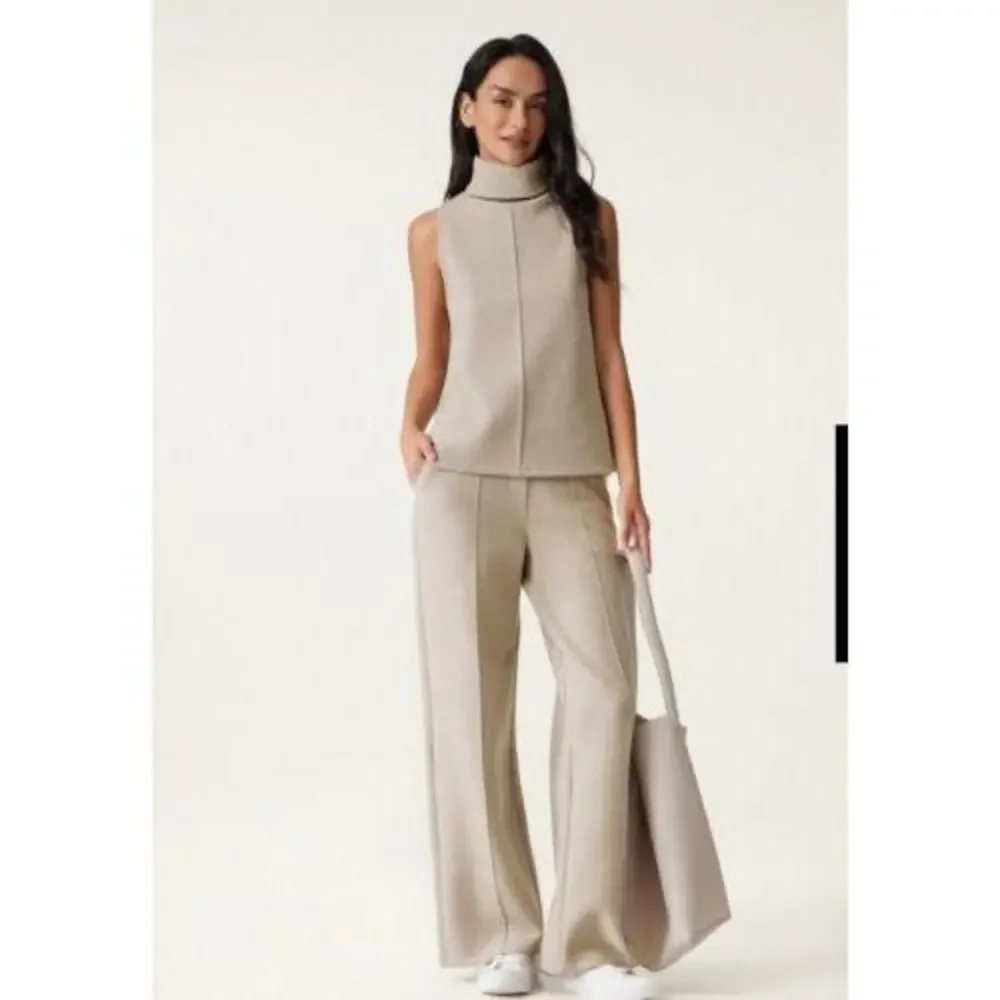 OGL, FuzzLuxe High Waisted Straight Leg  Pant Beige Womens Size XS - Picture 3 of 8